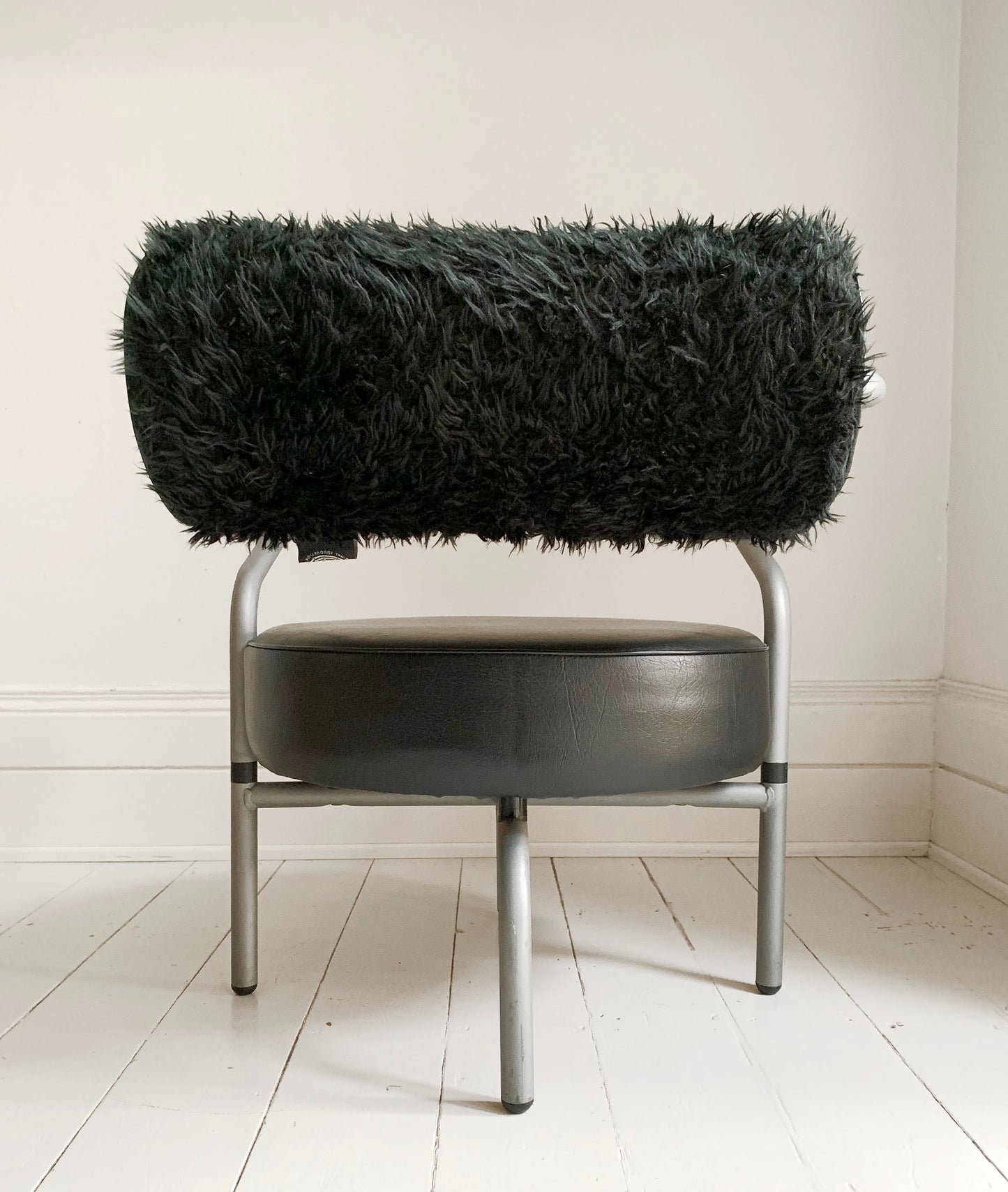 Vintage Danish lounge chair by The Natural Choice, 1970s, Black Vinyl & Faux Fur