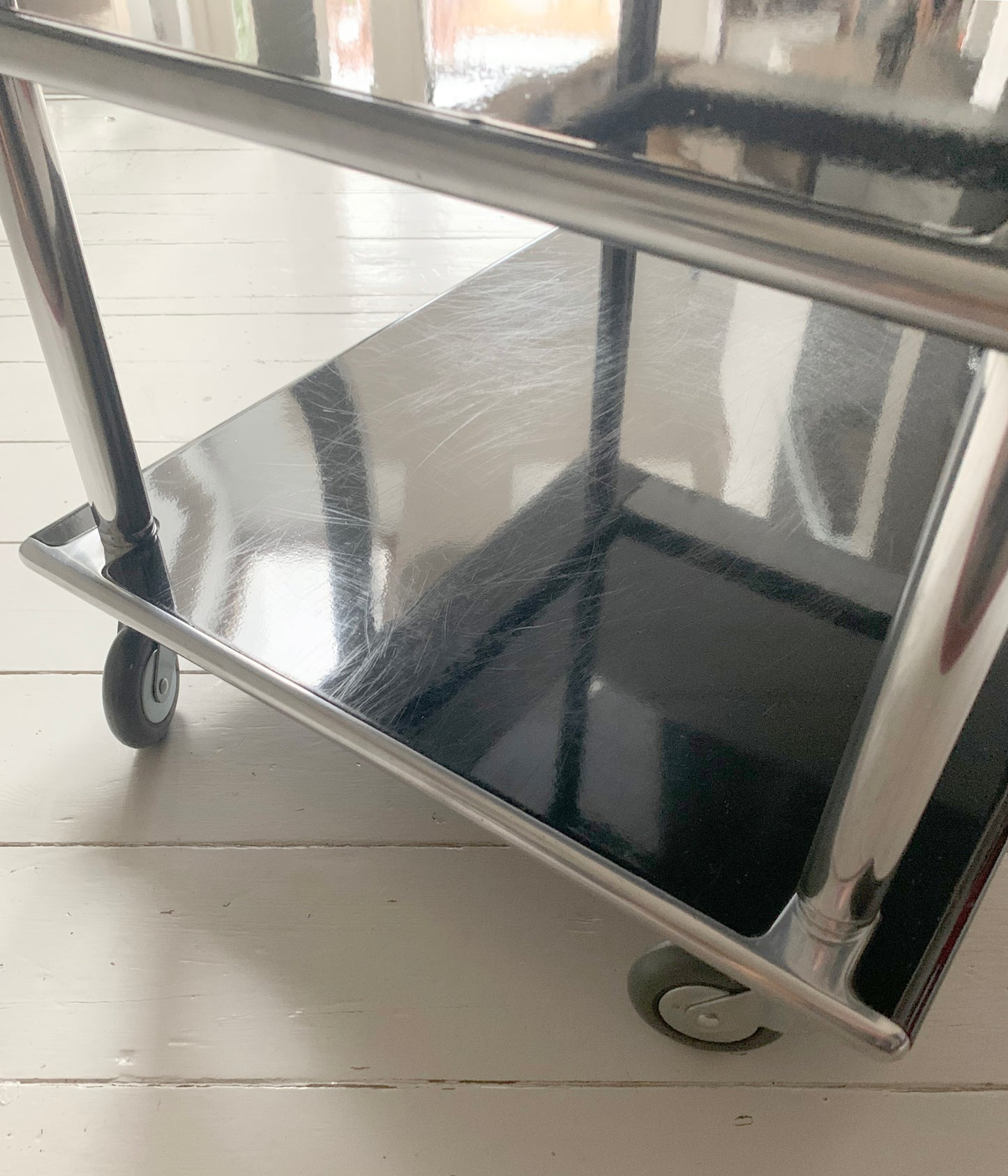 1980's Habitat 3 Tier Black Steel & Aluminium Table / Media - Coffee Table / Turntable Stand