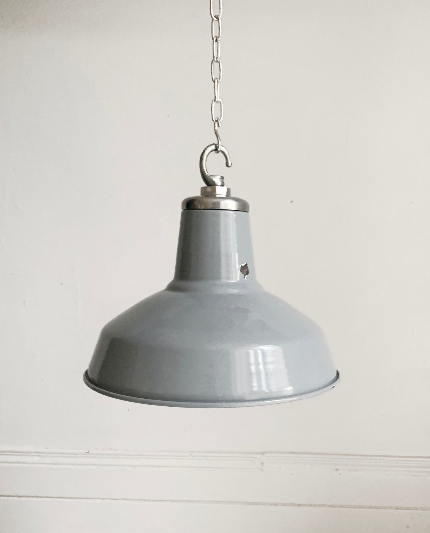 Vintage Industrial Light-Mid-Tone Grey Enamel Pendant Lightshade with Hanging Hook