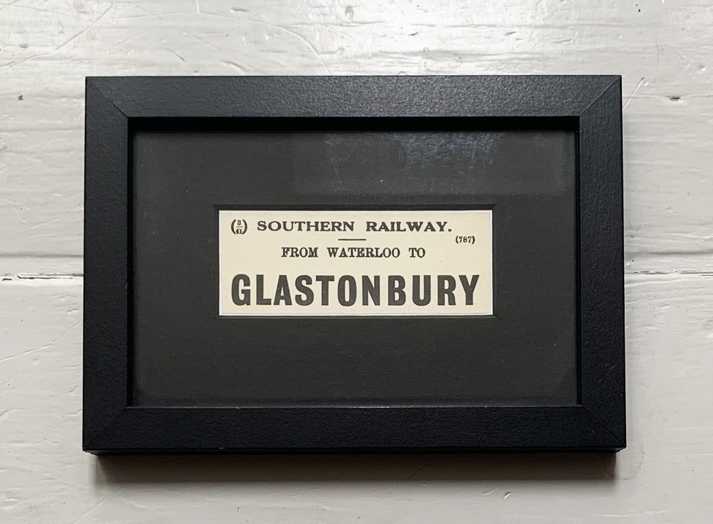 Vintage 'Glastonbury' Paper Luggage Framed & Mounted & Matted - 17x12cm