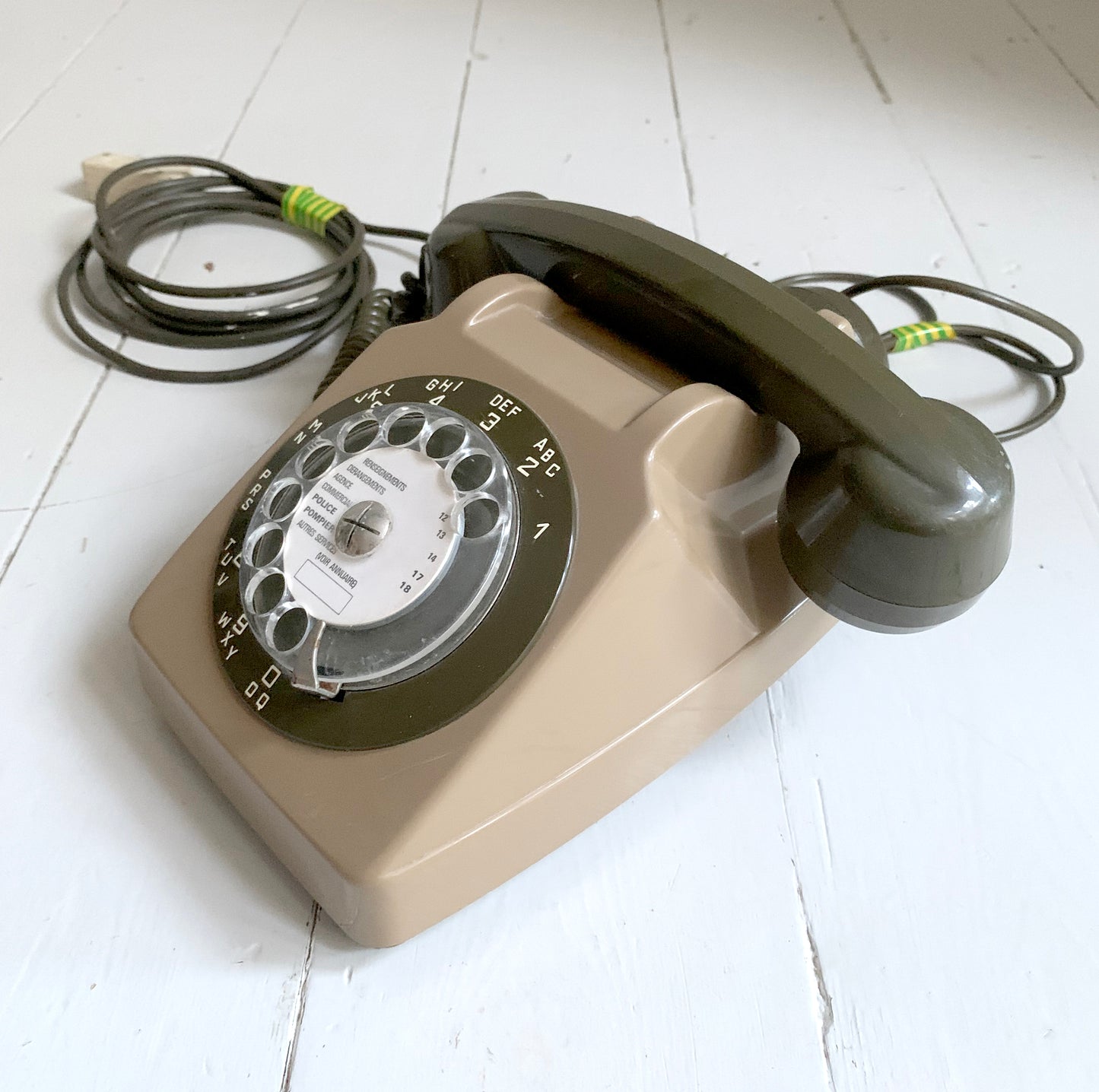 Vintage French Rotary Telephone / 1980 / CTD Bonneville / Two Tone Brown, Khaki