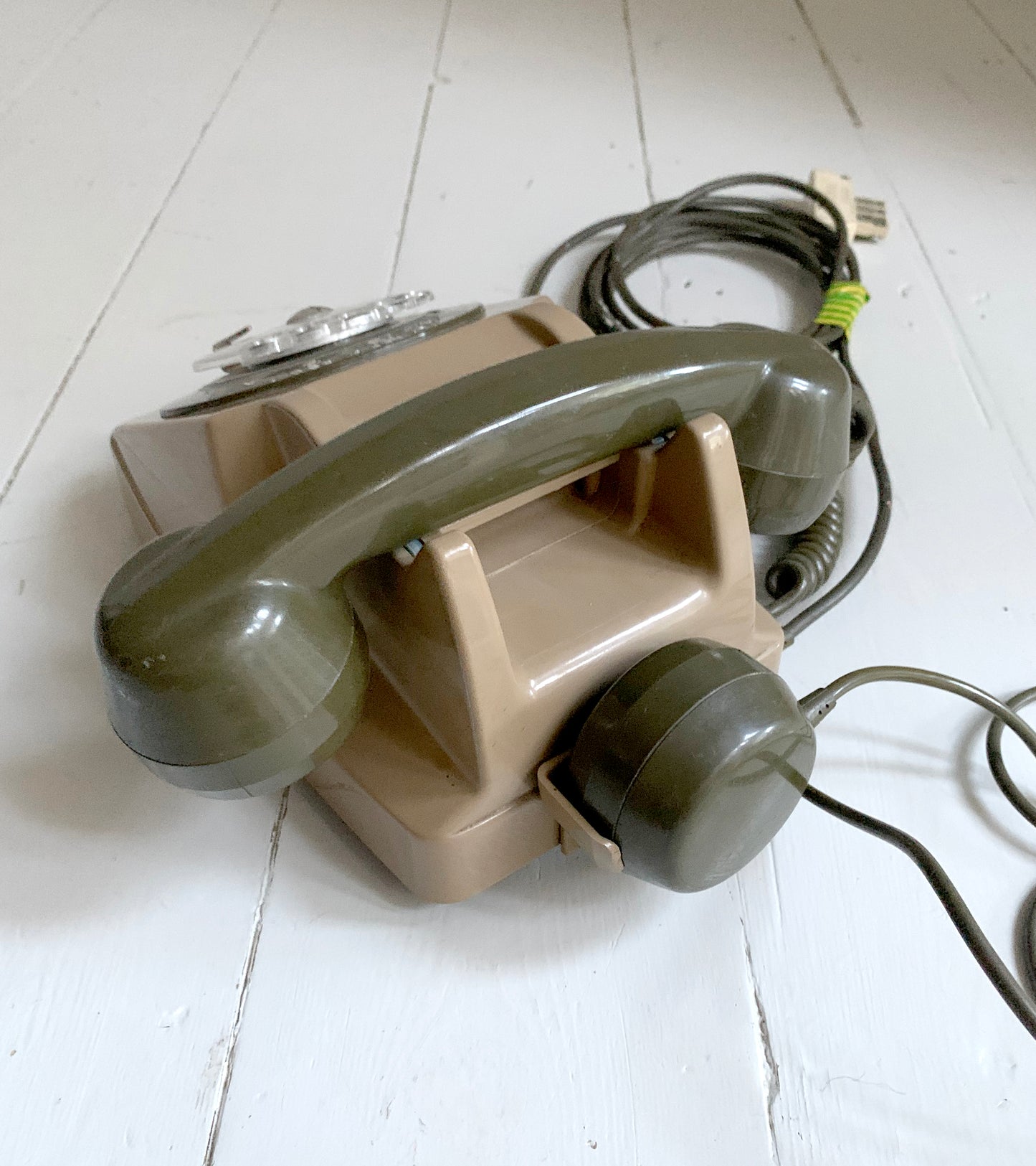 Vintage French Rotary Telephone / 1980 / CTD Bonneville / Two Tone Brown, Khaki