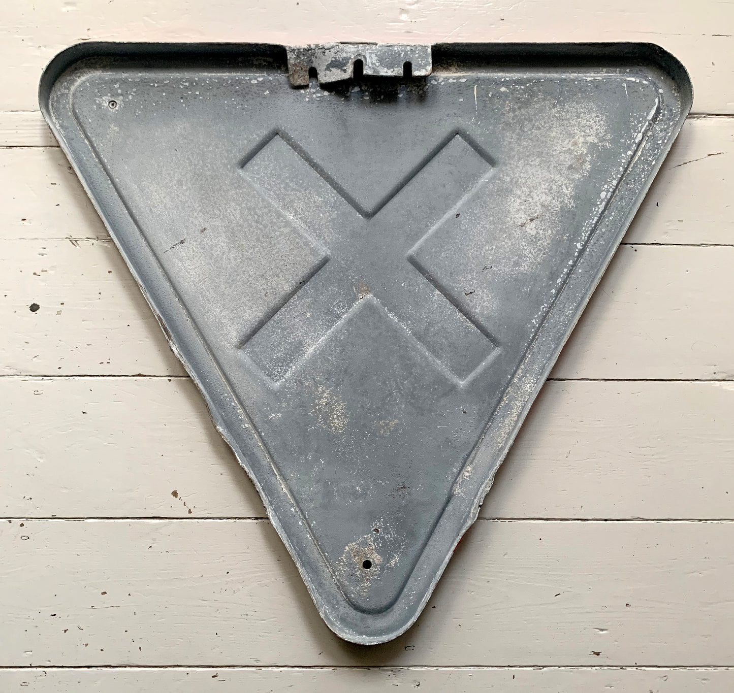 Vintage French Painted Black, White & Red Road Crossing Metal Sign