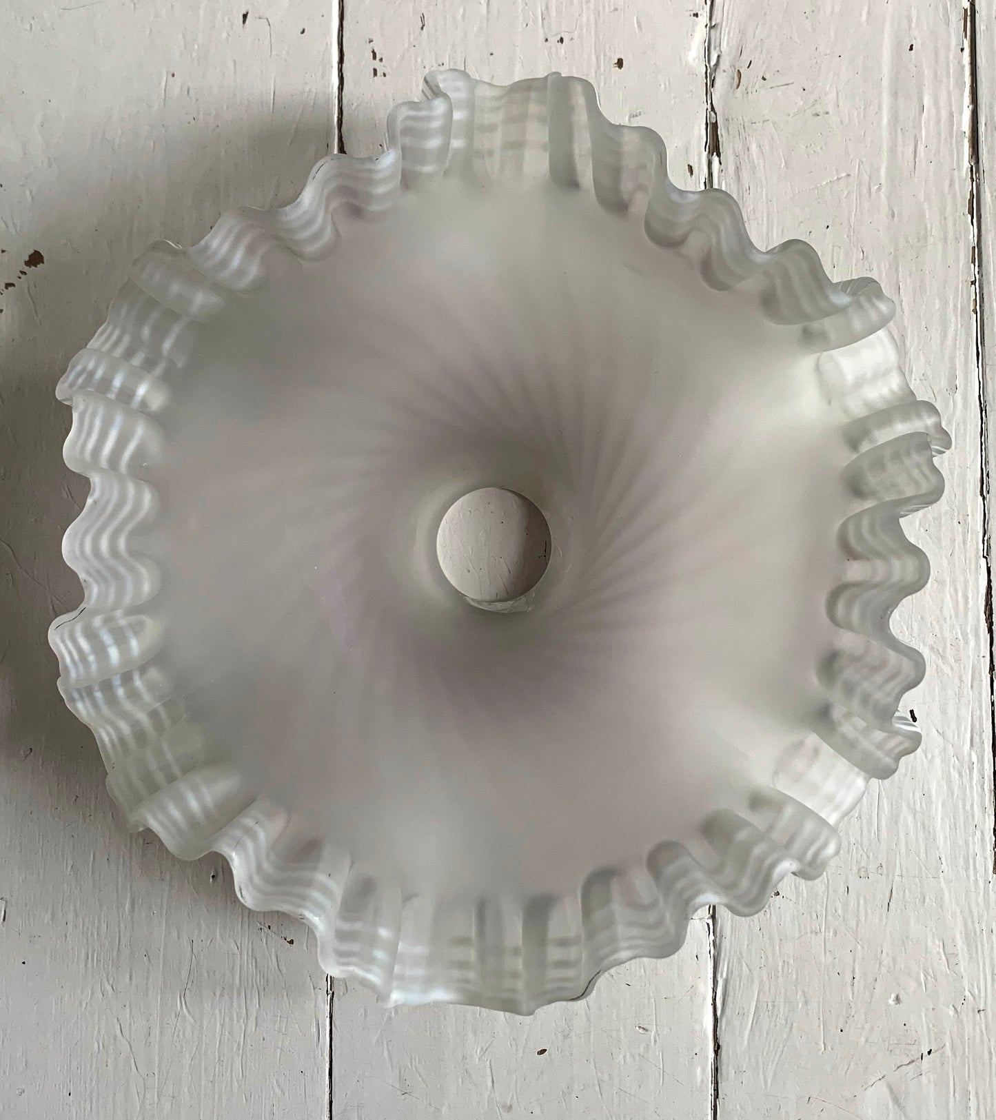 Vintage French Hand Painted Round Glass Frilly Ceiling Light Shade