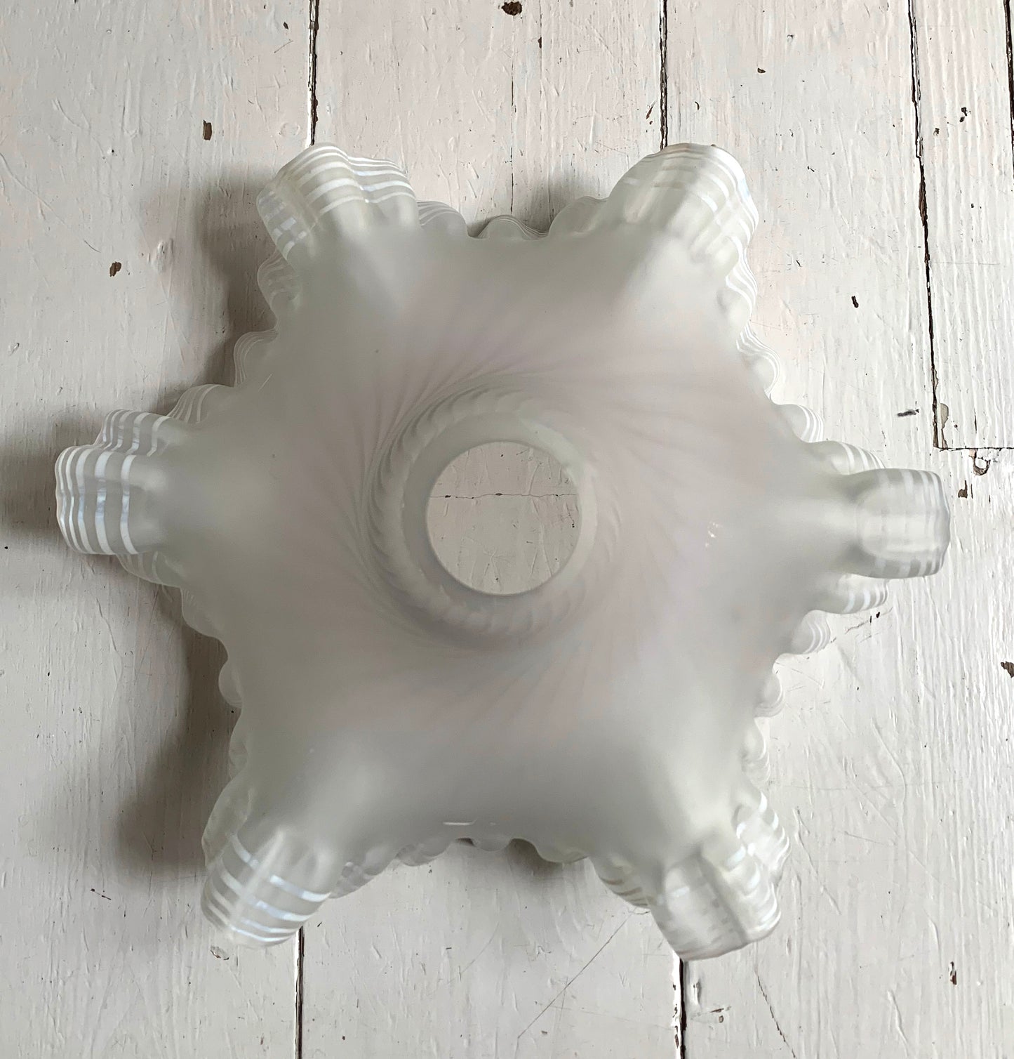Vintage French Hand Painted Round Glass Frilly Ceiling Light Shade
