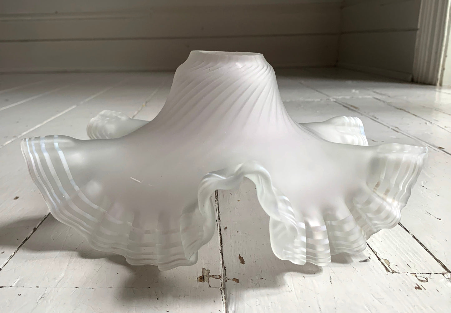 Vintage French Hand Painted Round Glass Frilly Ceiling Light Shade
