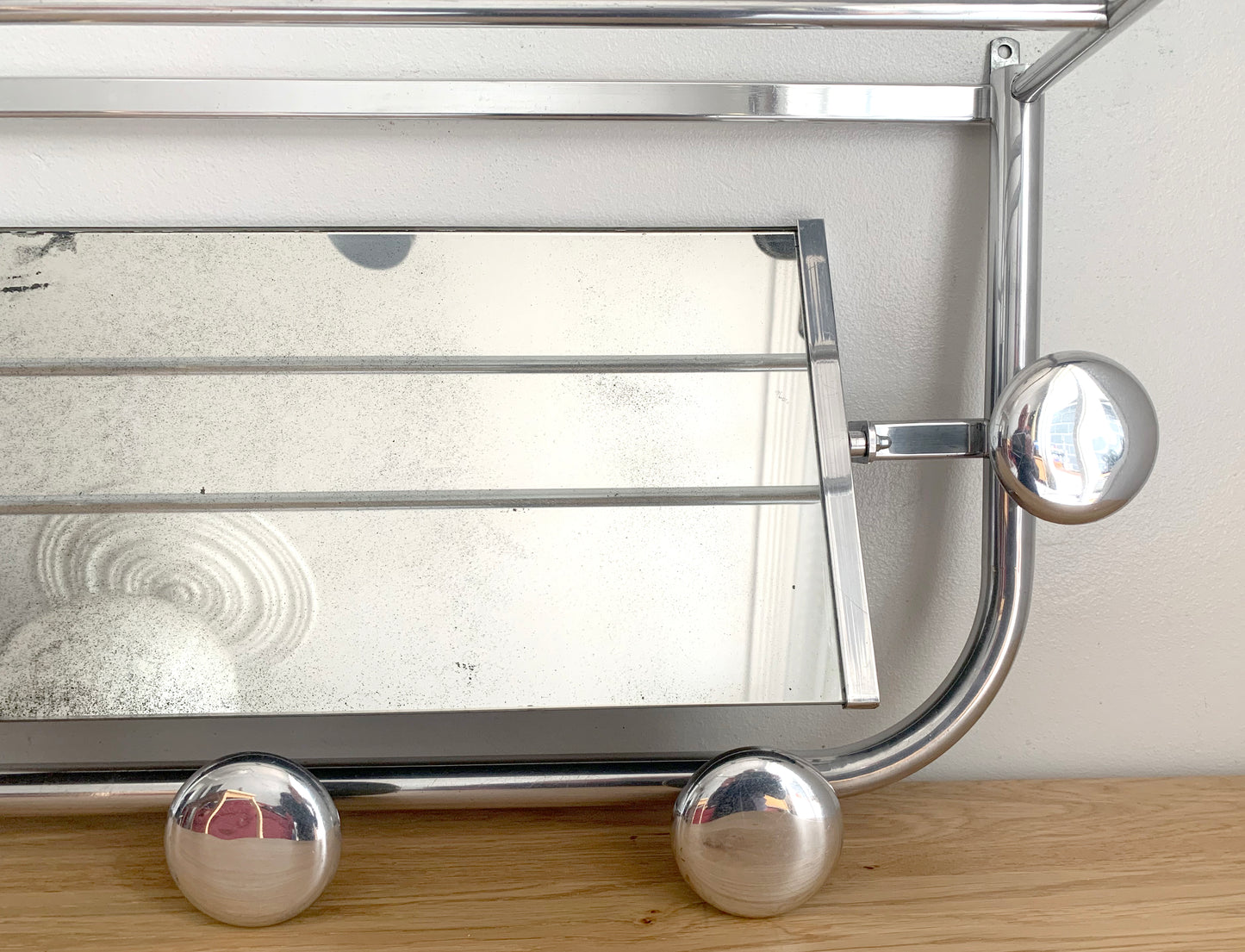 Beautiful French / Art Deco Polished Aluminium Coat Rack with Mirror / 1940's