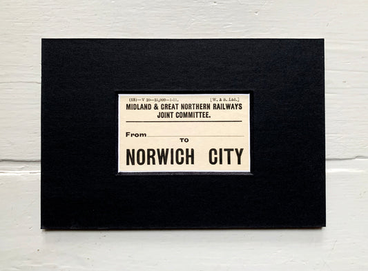 Vintage 'Norwich' Paper Luggage Label / Mounted & Matted - 6x4in / 15x10cm