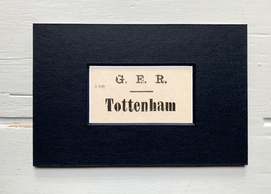 Vintage 'Tottenham' Paper Luggage Label / Mounted & Matted - 6x4in / 15x10cm