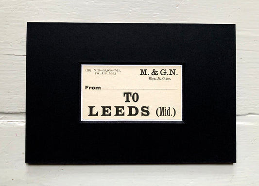 Vintage 'Leeds' Paper Luggage Label / Mounted & Matted - 6x4in / 15x10cm