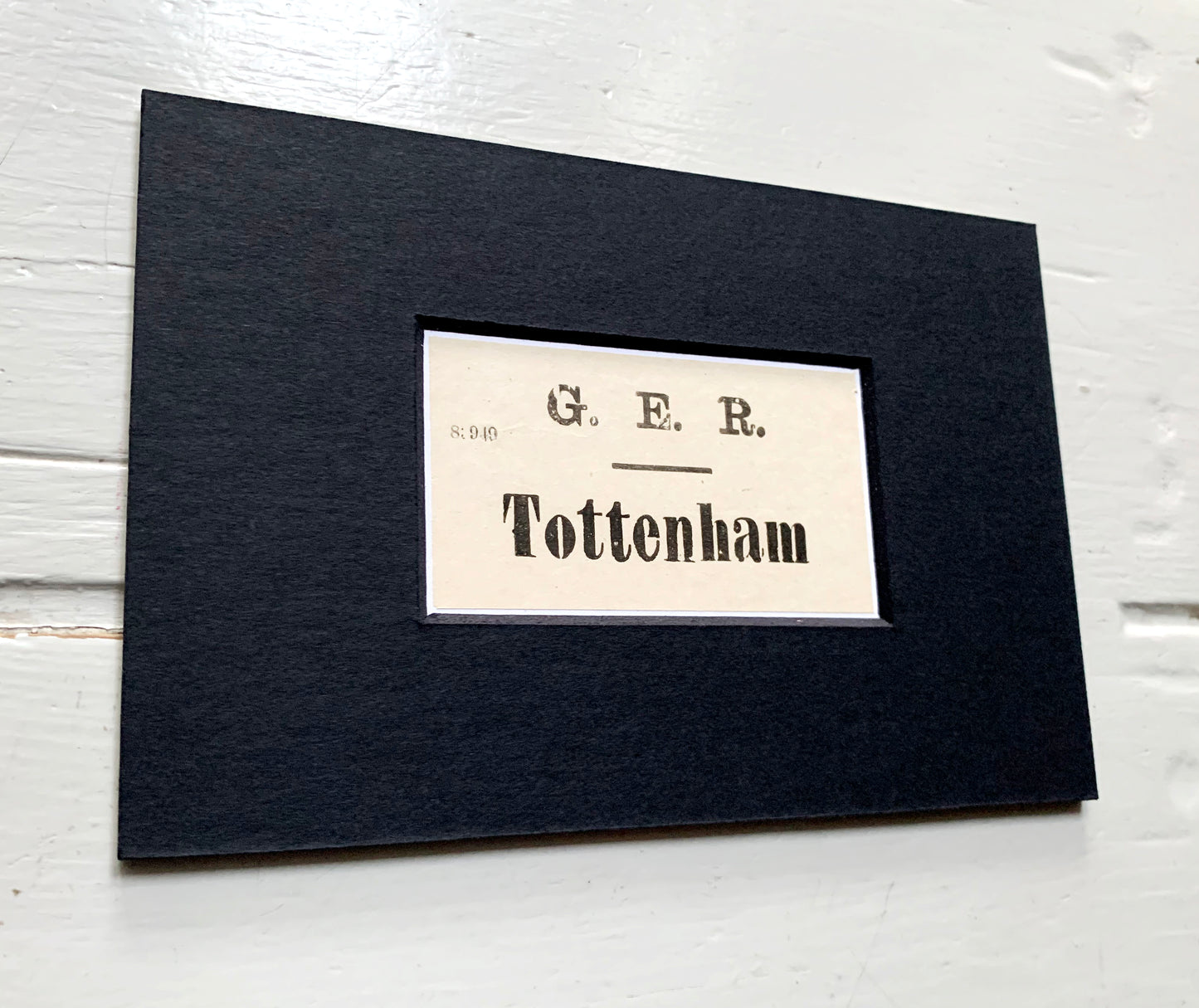 Vintage 'Tottenham' Paper Luggage Label / Mounted & Matted - 6x4in / 15x10cm