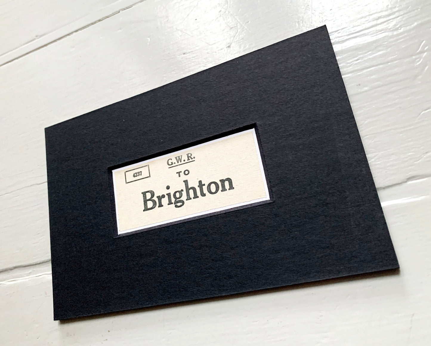 Vintage 'Brighton' Paper Luggage Label / Mounted & Matted - 6x4in / 15x10cm