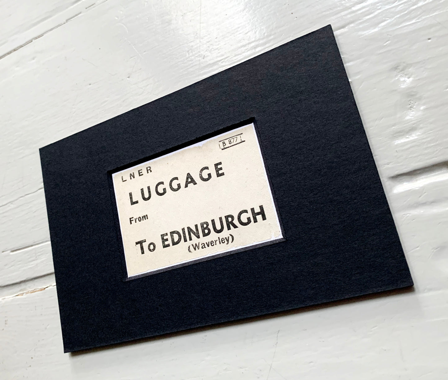 Vintage 'Edinburgh' Paper Luggage Label / Mounted & Matted - 6x4in / 15x10cm