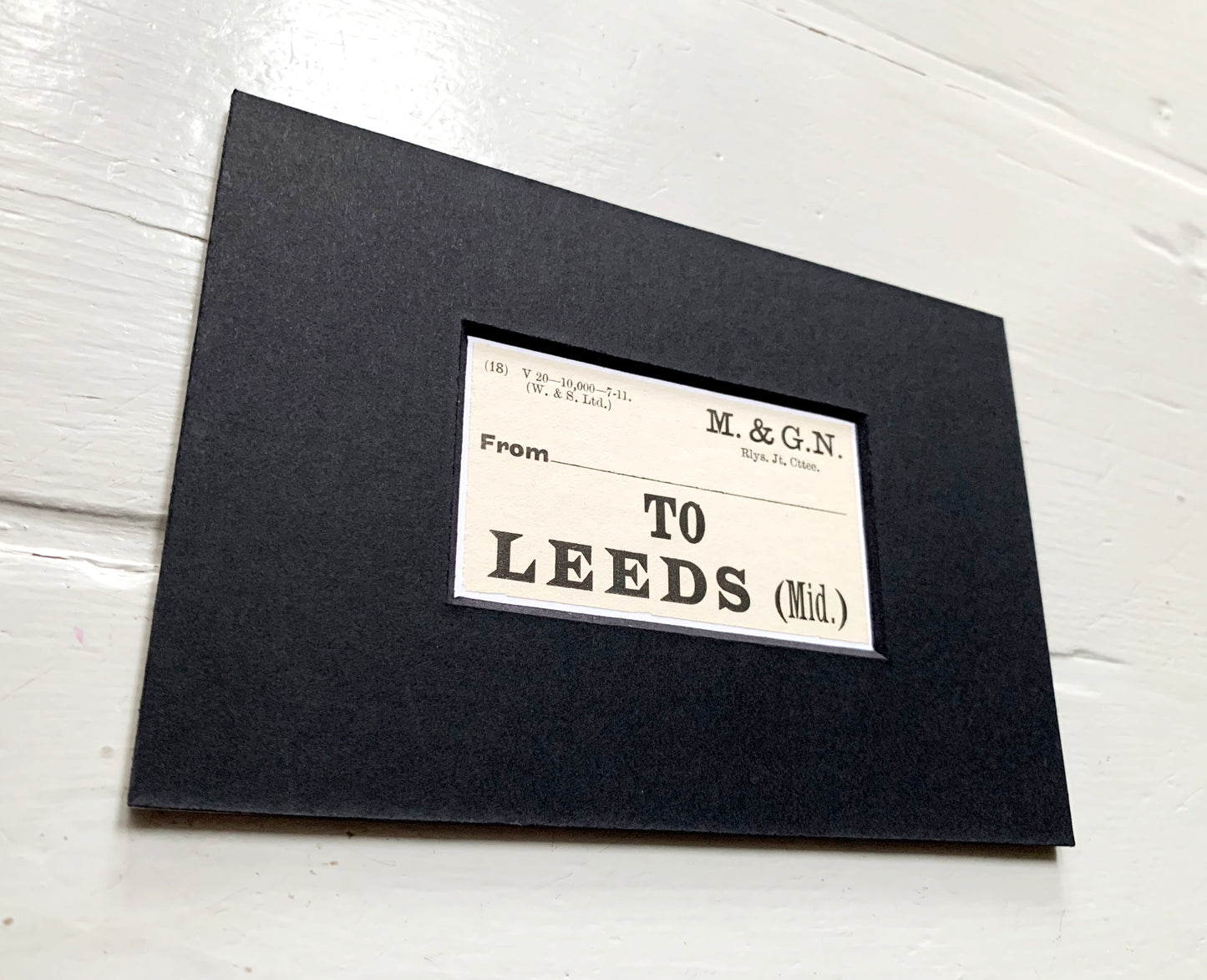 Vintage 'Leeds' Paper Luggage Label / Mounted & Matted - 6x4in / 15x10cm