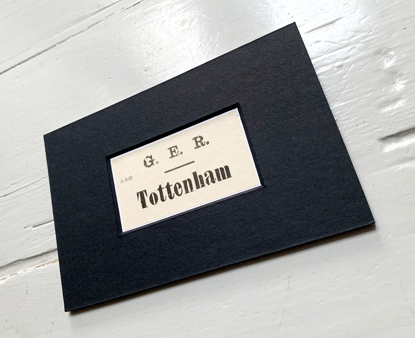 Vintage 'Tottenham' Paper Luggage Label / Mounted & Matted - 6x4in / 15x10cm