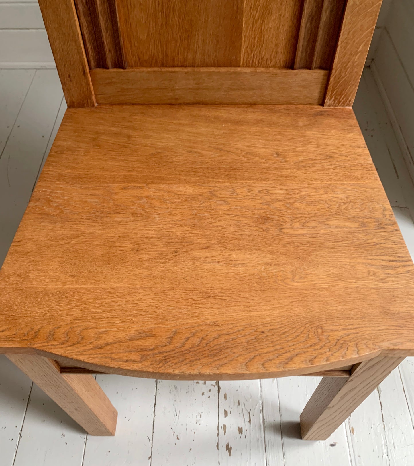 Pair of Vintage Solid English Oak Hall Chairs - Art Deco Church Altar Chairs