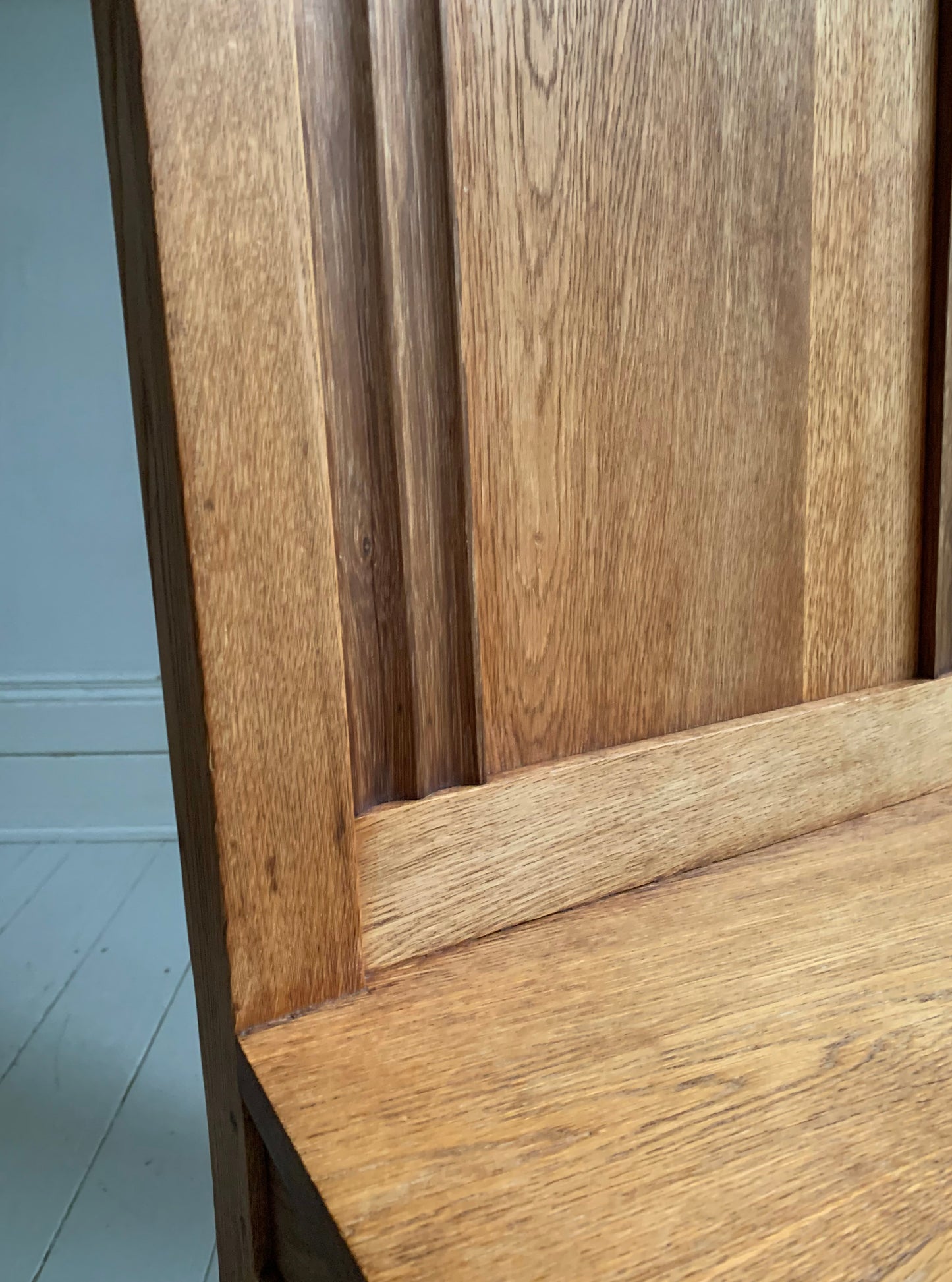 Pair of Vintage Solid English Oak Hall Chairs - Art Deco Church Altar Chairs