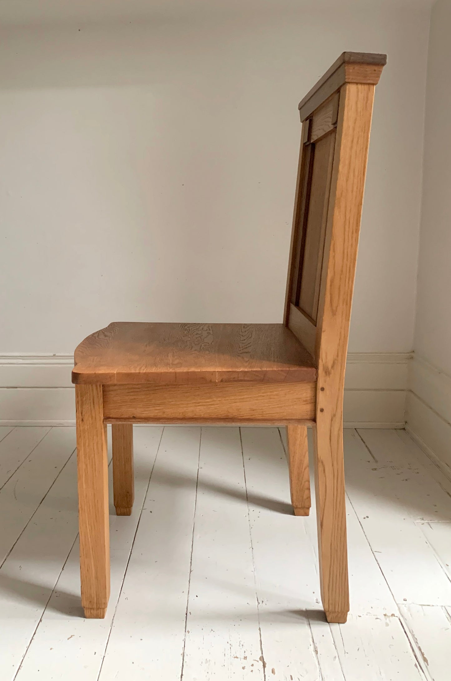 Pair of Vintage Solid English Oak Hall Chairs - Art Deco Church Altar Chairs