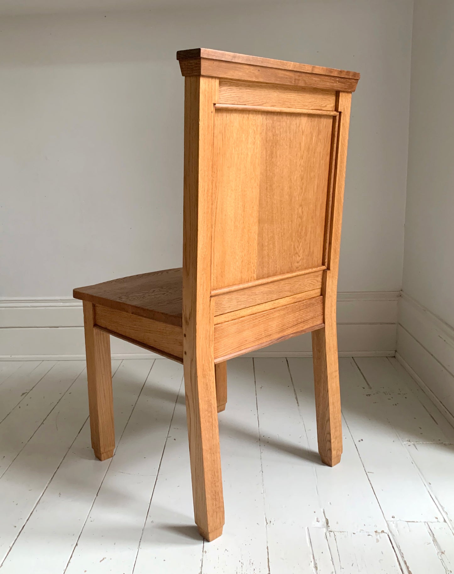 Pair of Vintage Solid English Oak Hall Chairs - Art Deco Church Altar Chairs