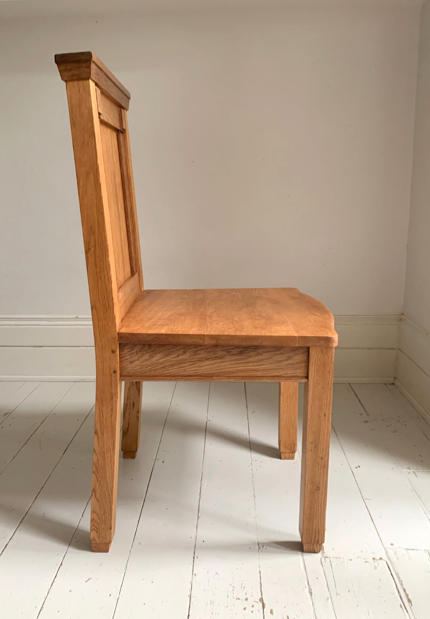 Pair of Vintage Solid English Oak Hall Chairs - Art Deco Church Altar Chairs