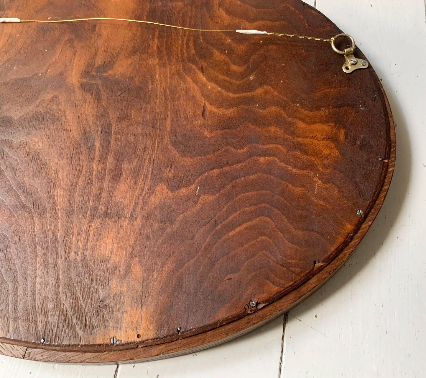 Small Antique Oval Mirror with Oak Frame, Bevelled Glass with Gentle Foxing