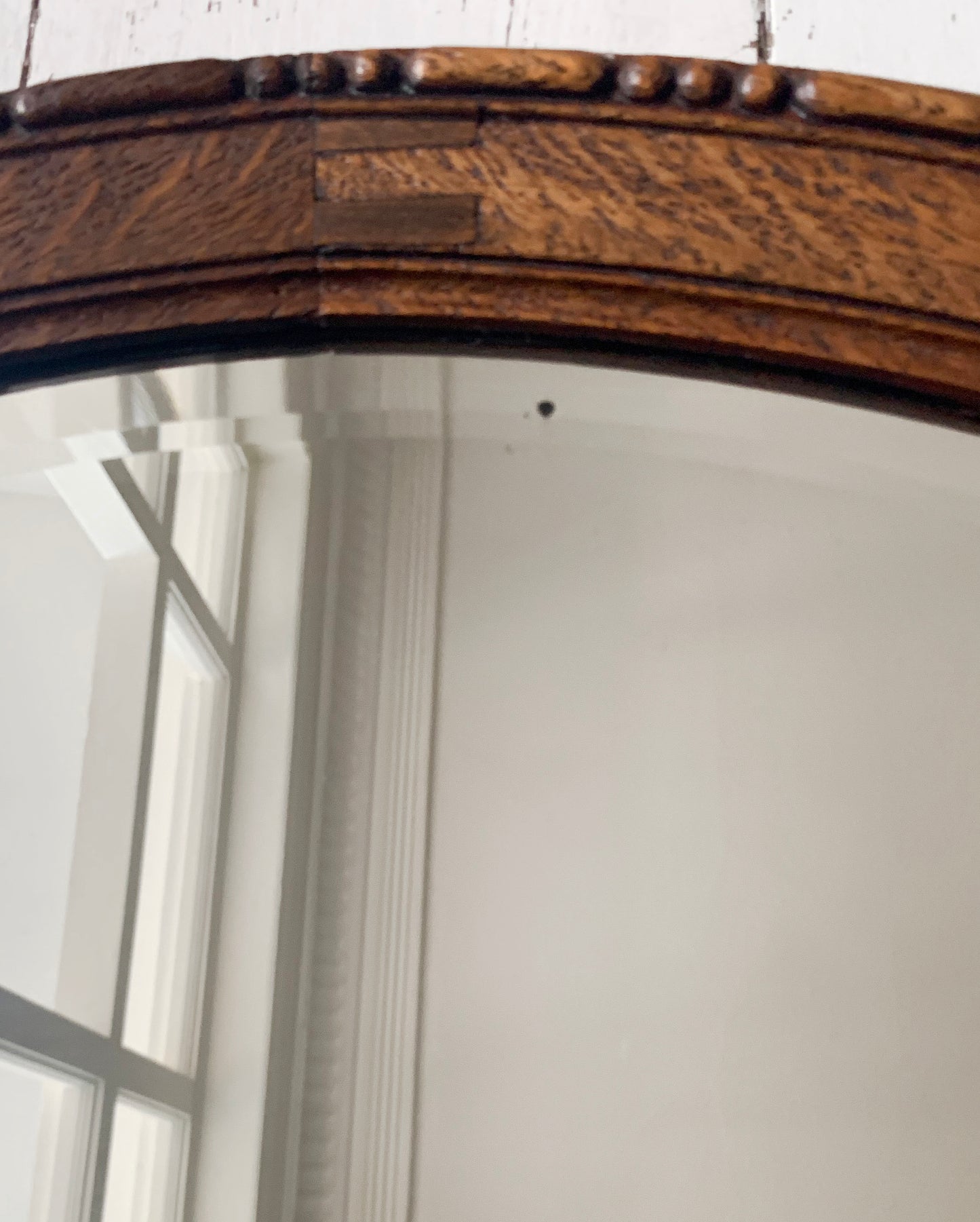 Small Antique Oval Mirror with Oak Frame, Bevelled Glass with Gentle Foxing