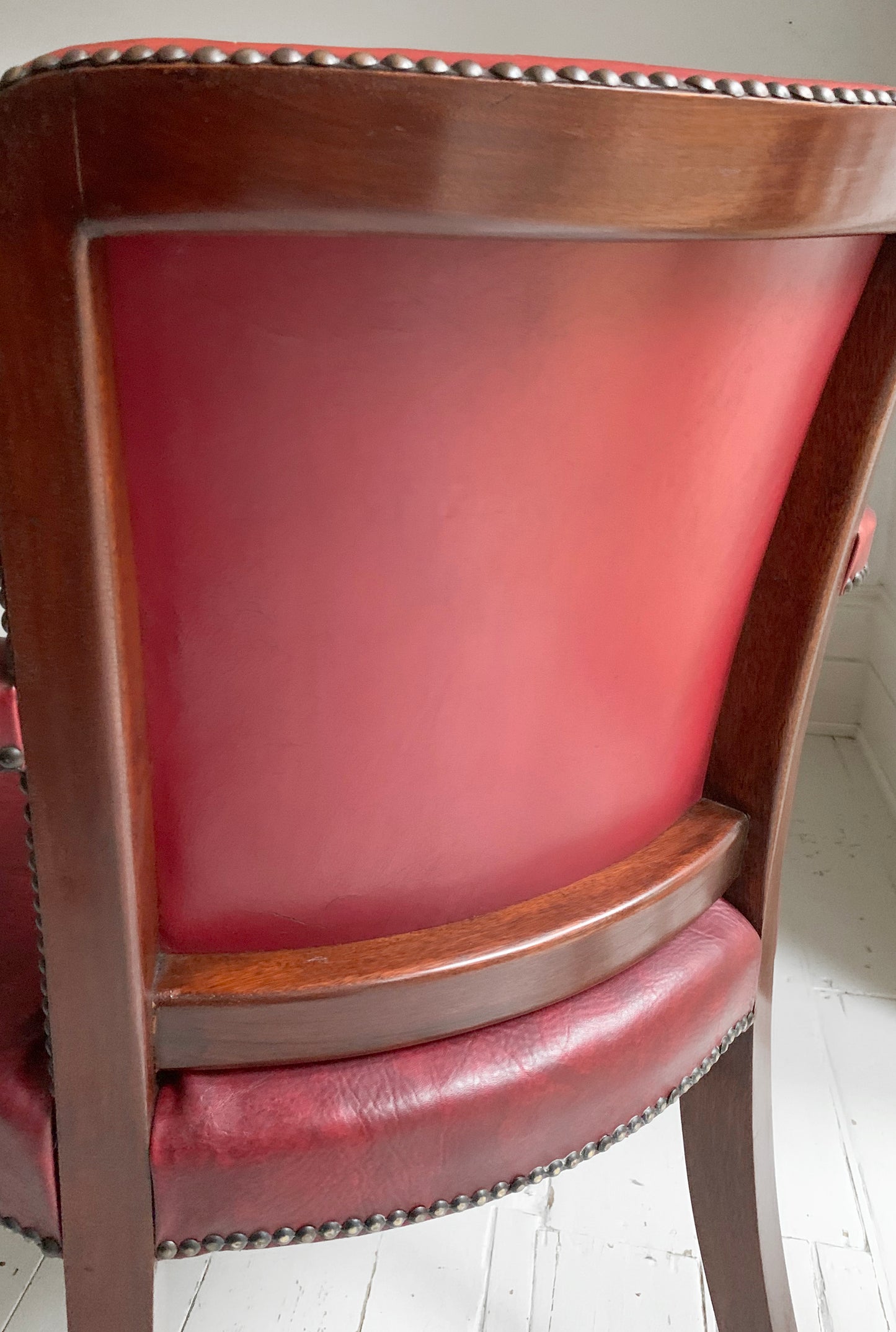 Antique Victorian Mahogany & Red Leather Fireside, Library Chair / 1 of 2