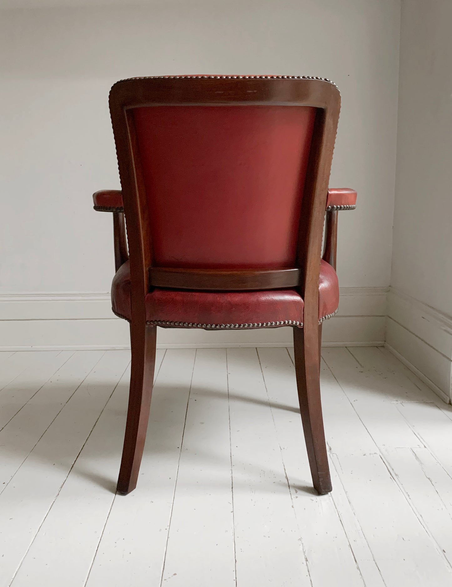 Antique Victorian Mahogany & Red Leather Fireside, Library Chair / 1 of 2