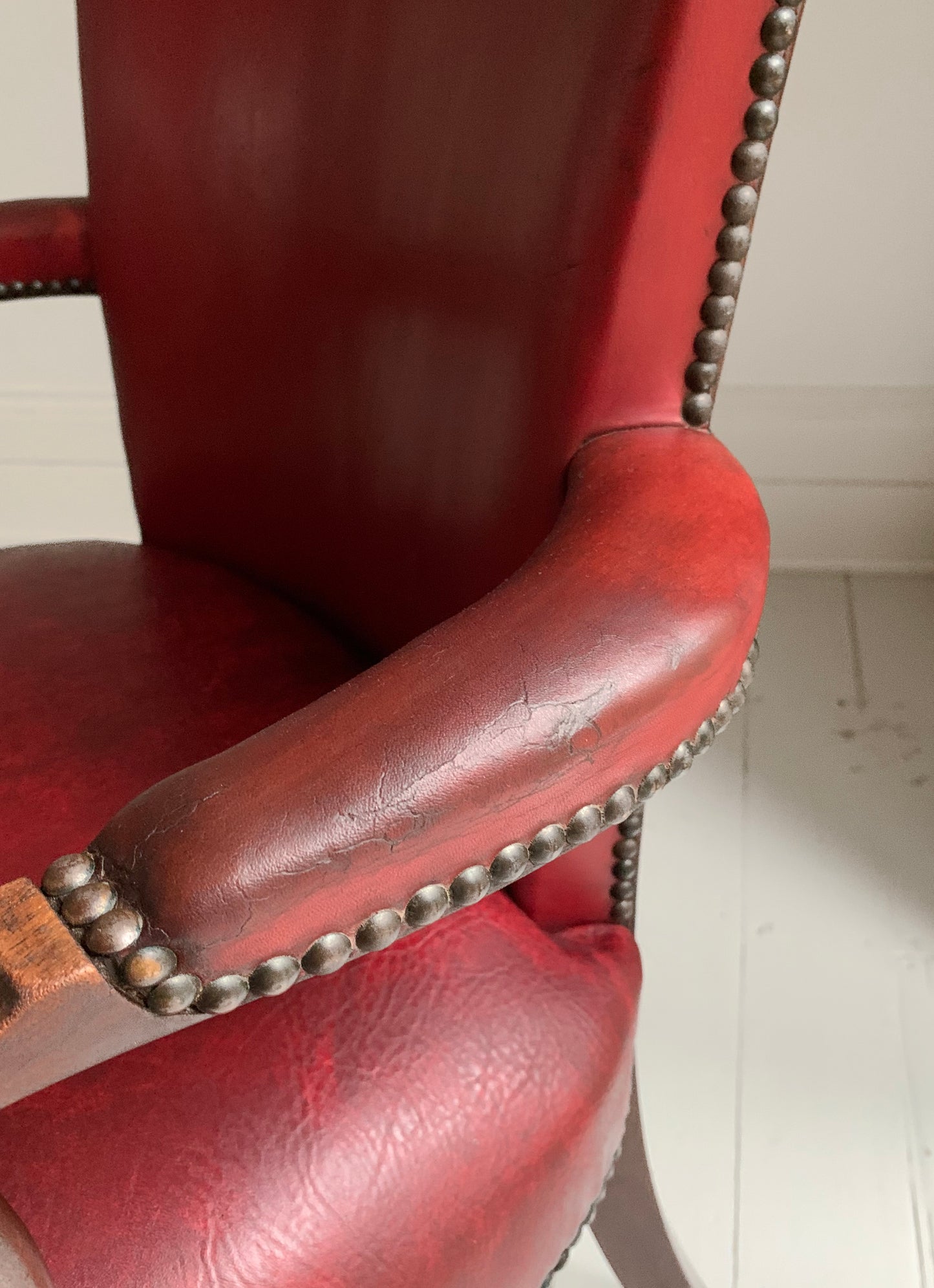 Antique Victorian Mahogany & Red Leather Fireside, Library Chair / 1 of 2