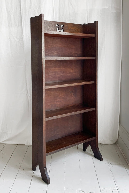 Antique Arts & Crafts Oak Bookcase With Five Shelves