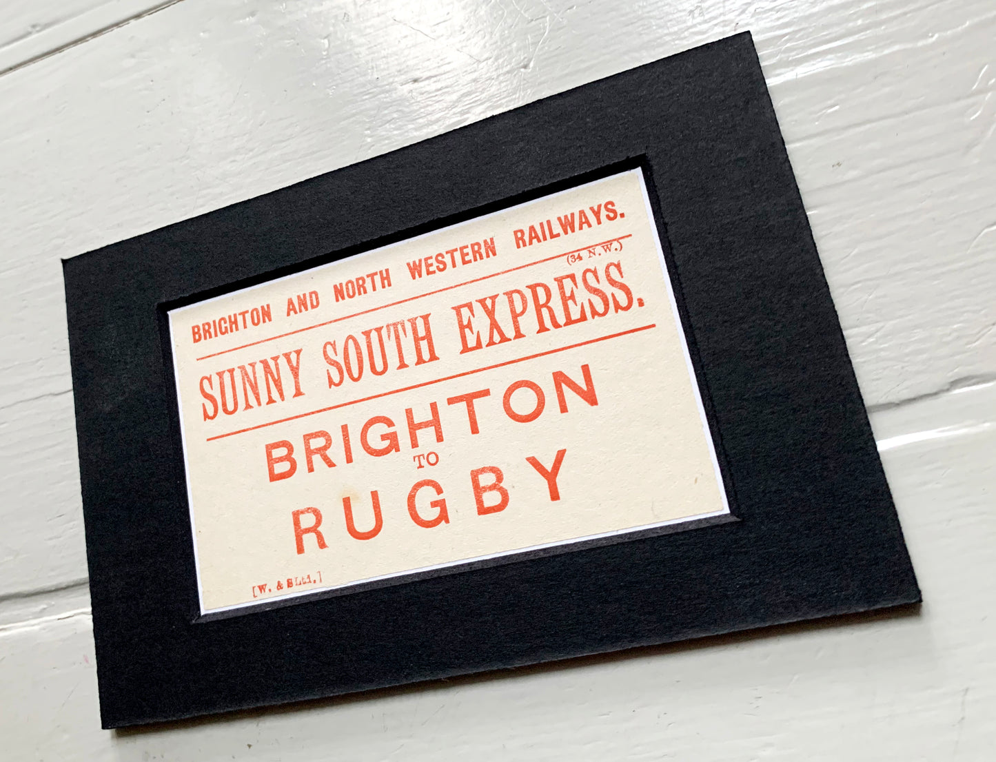 Vintage 'Brighton, Rugby' Paper Luggage Label, Mounted & Matted, 6x4in, 15x10cm