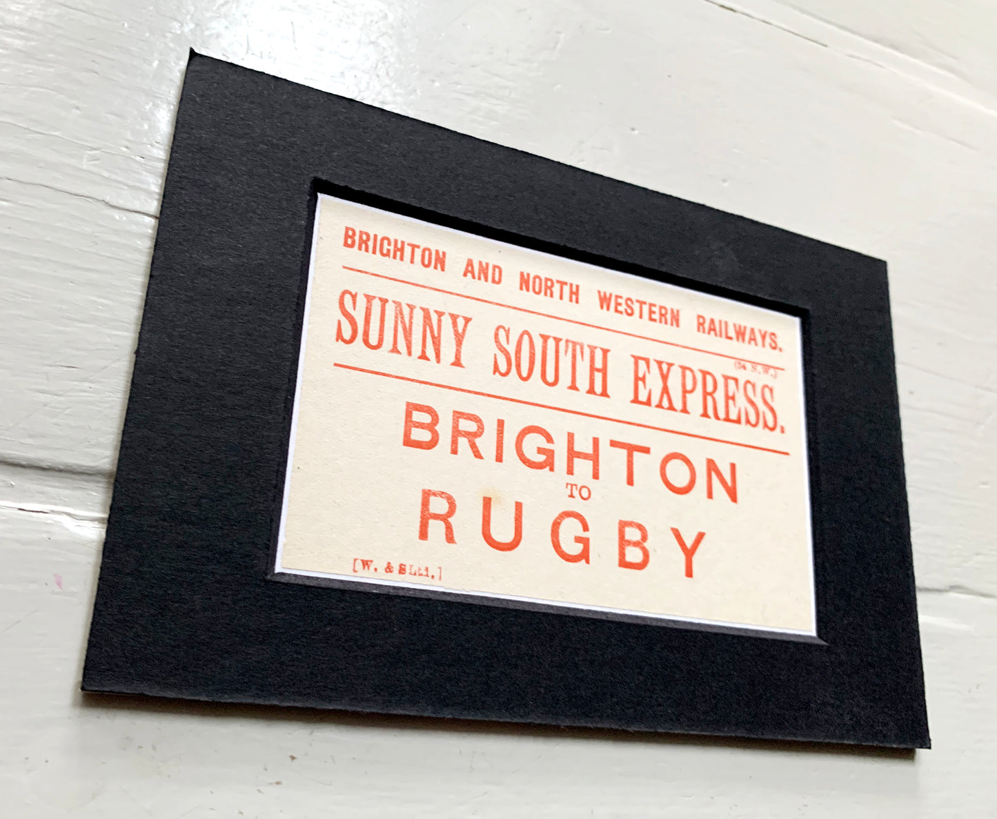 Vintage 'Brighton, Rugby' Paper Luggage Label, Mounted & Matted, 6x4in, 15x10cm