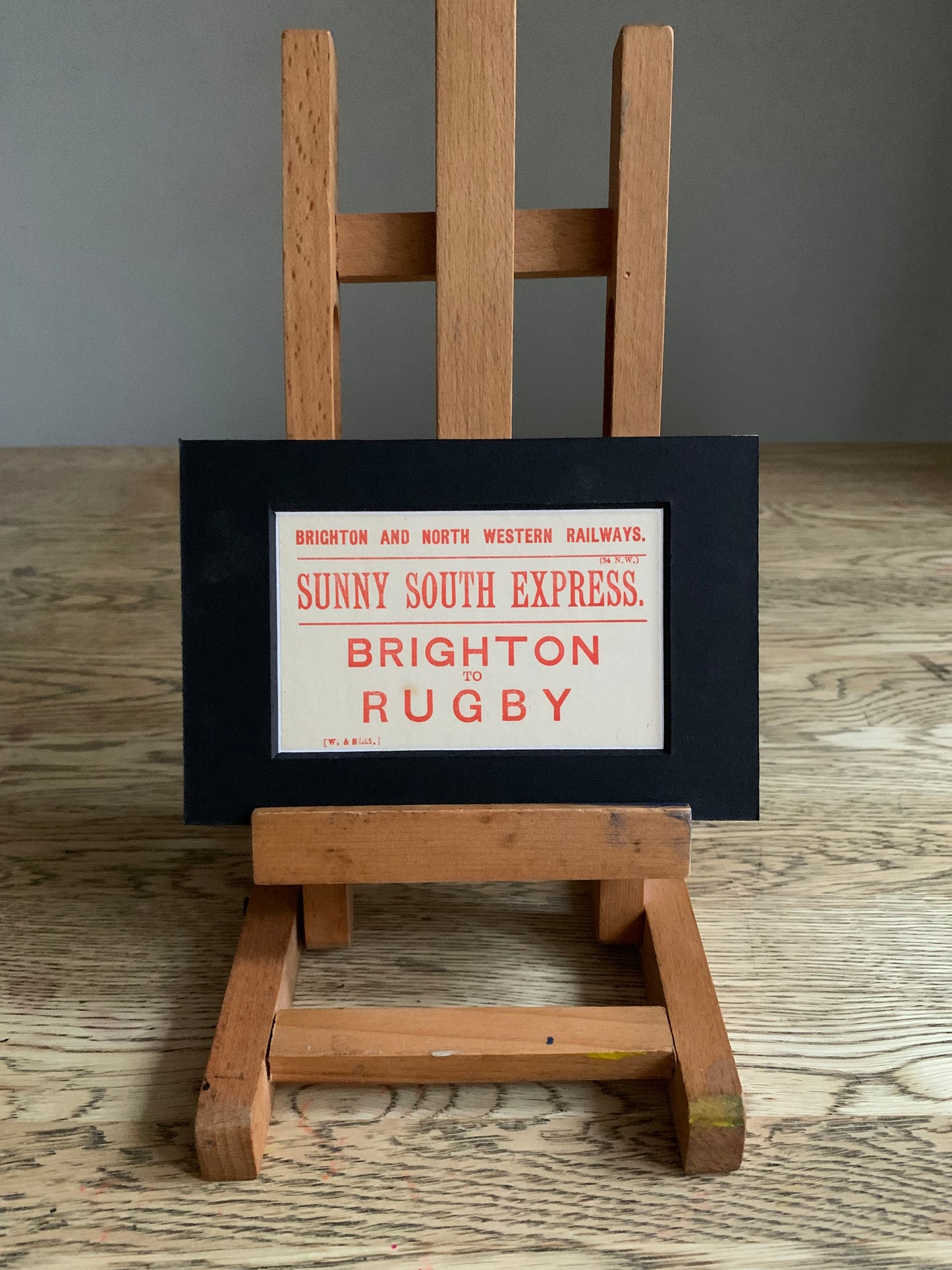 Vintage 'Brighton, Rugby' Paper Luggage Label, Mounted & Matted, 6x4in, 15x10cm