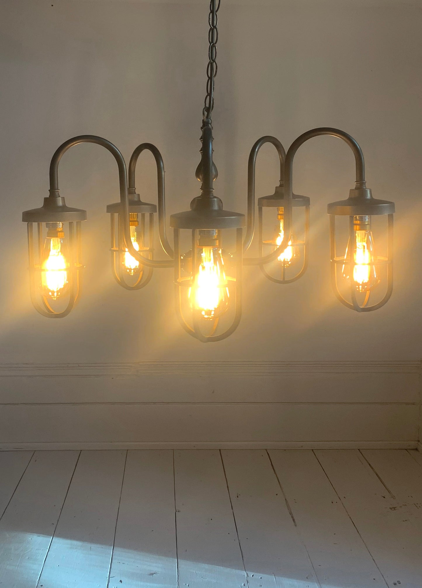 Five Arm Chandelier, With Bulk Head Style Lights, Industrial Pendant Steam Punk Lighting