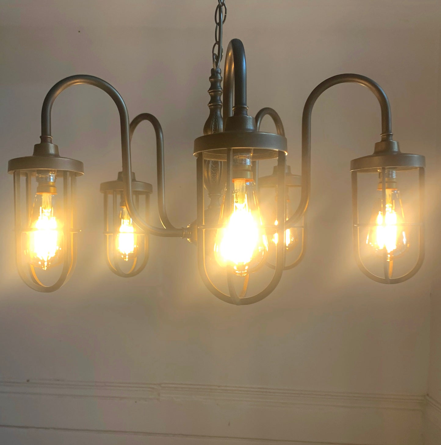 Five Arm Chandelier, With Bulk Head Style Lights, Industrial Pendant Steam Punk Lighting