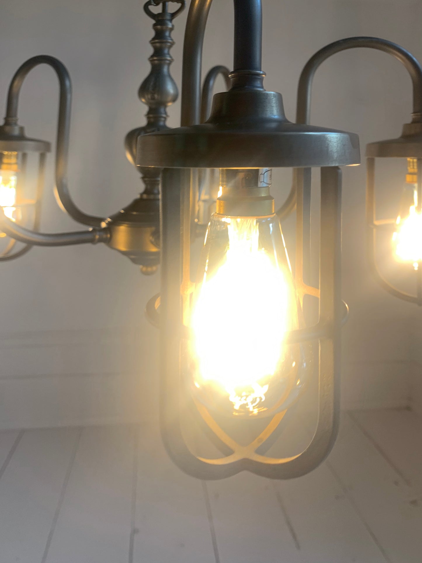 Five Arm Chandelier, With Bulk Head Style Lights, Industrial Pendant Steam Punk Lighting