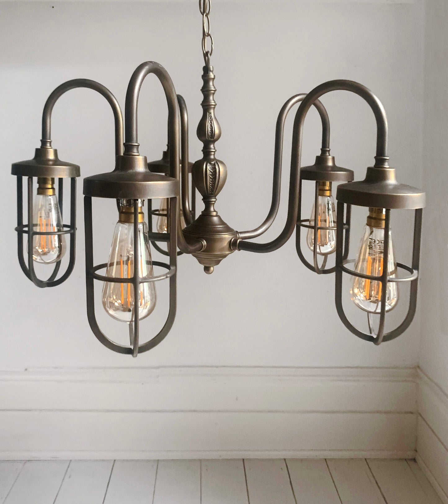 Five Arm Chandelier, With Bulk Head Style Lights, Industrial Pendant Steam Punk Lighting