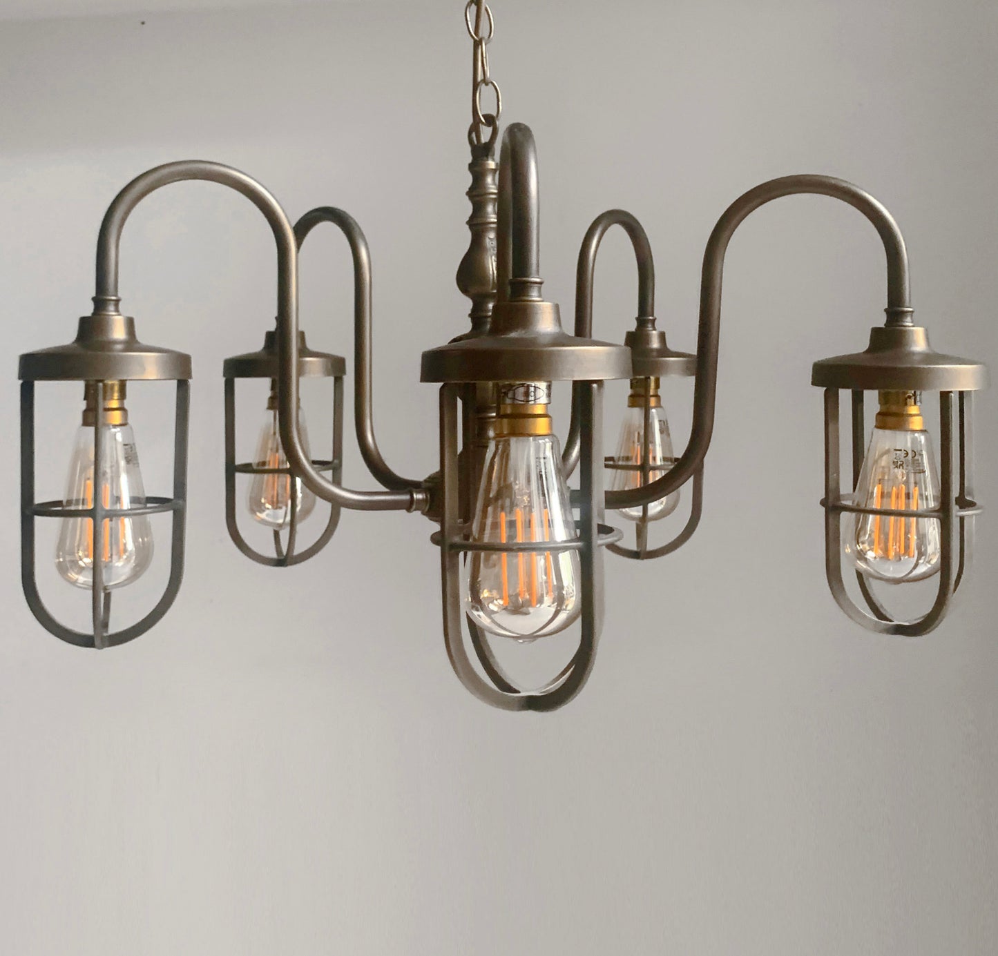 Five Arm Chandelier, With Bulk Head Style Lights, Industrial Pendant Steam Punk Lighting