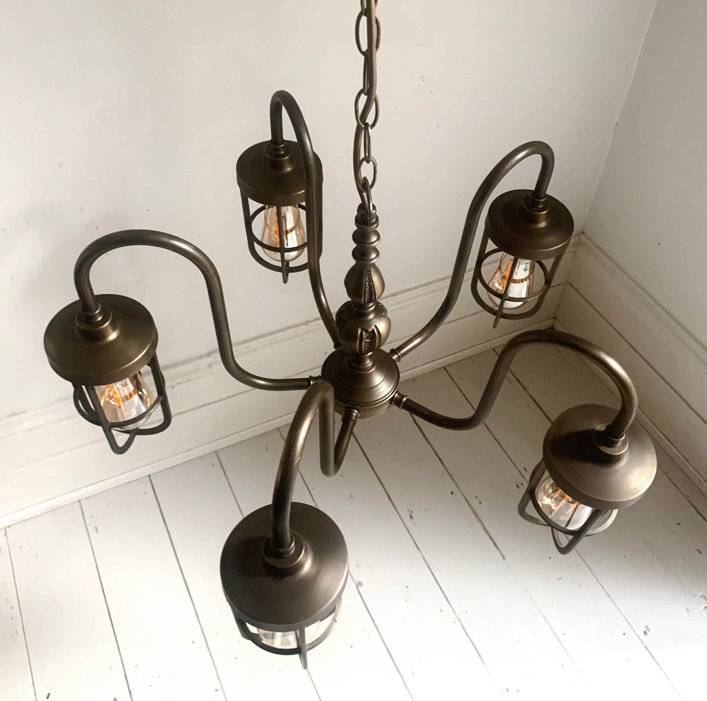 Five Arm Chandelier, With Bulk Head Style Lights, Industrial Pendant Steam Punk Lighting