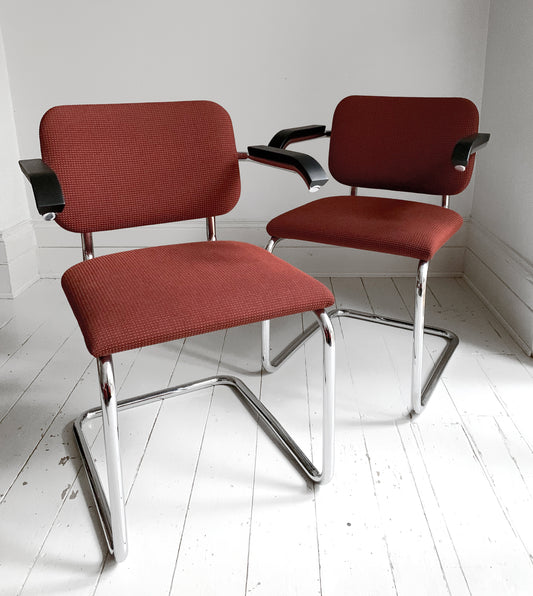 2 x Cesca Chairs / Studio Knoll + Unbranded / Terracotta Fabric / Marcel Breuer