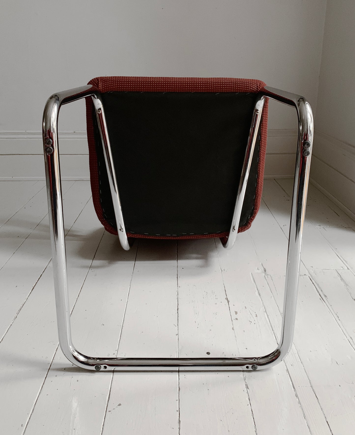 1 x Cesca Chair Finished in Chrome & Terracotta Fabric Designed Marcel Breuer