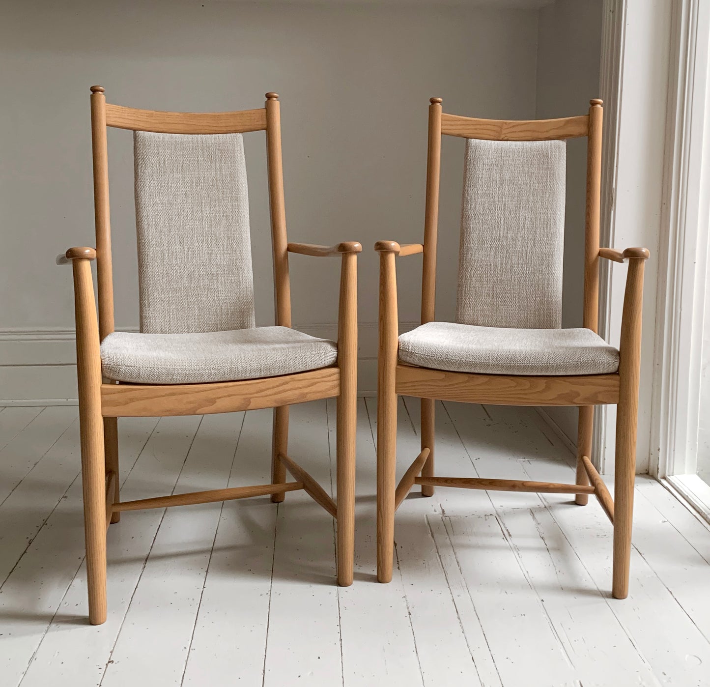 Pair of Ercol - Windsor - Penn Padded Back Dining Arm / Carver Chairs