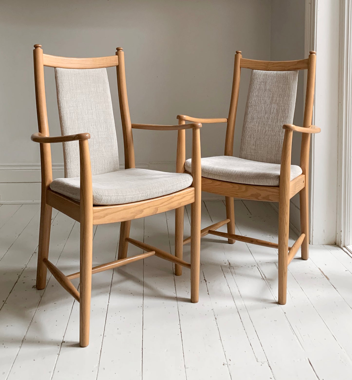 Pair of Ercol - Windsor - Penn Padded Back Dining Arm / Carver Chairs