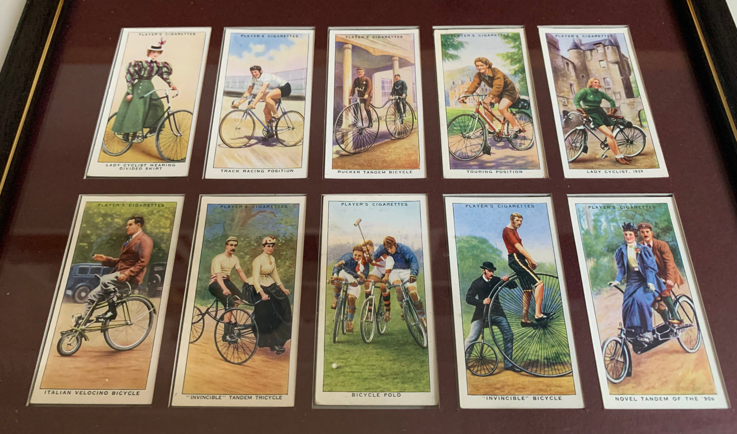 Framed Vintage John Players Cigarette Cards / Cycling / 10 x 8 Frame / Ex' Cond'