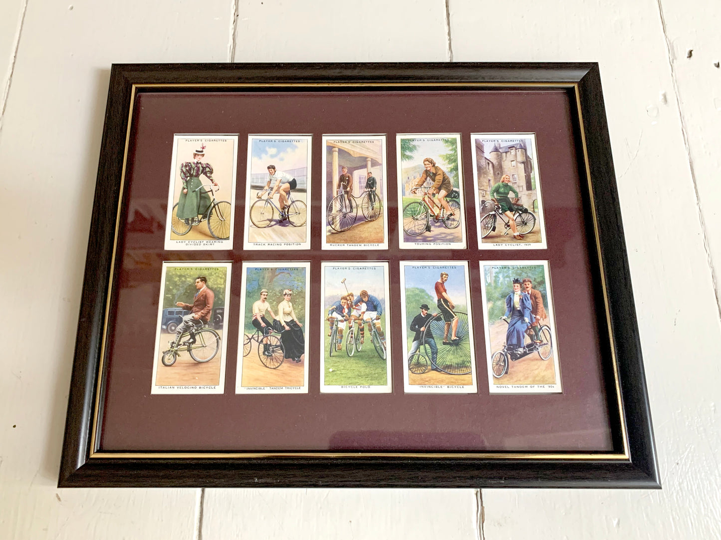 Framed Vintage John Players Cigarette Cards / Cycling / 10 x 8 Frame / Ex' Cond'