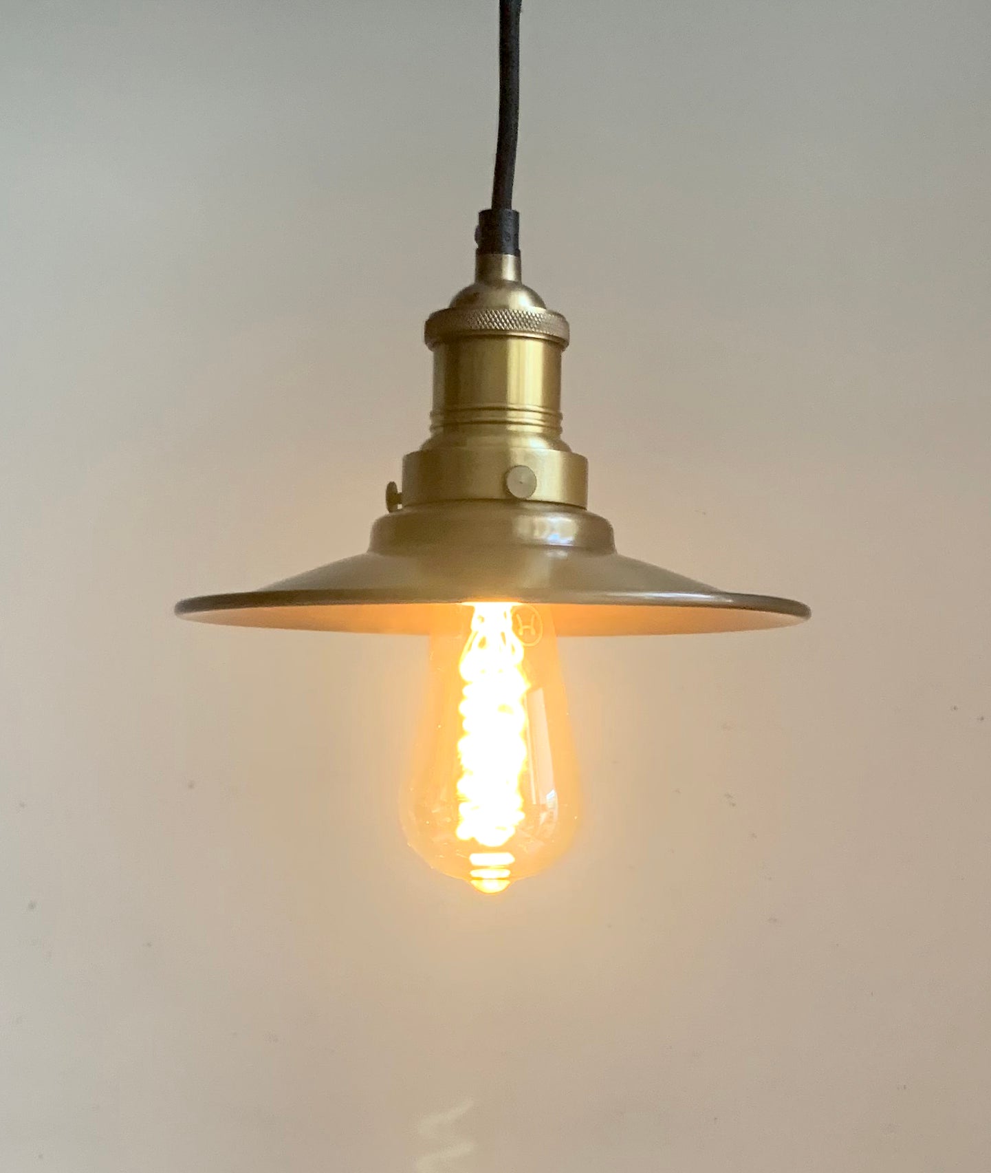 Pair of Industville Brooklyn Flat Pendant Lights, 8 Inch, Brass & Brass Holder