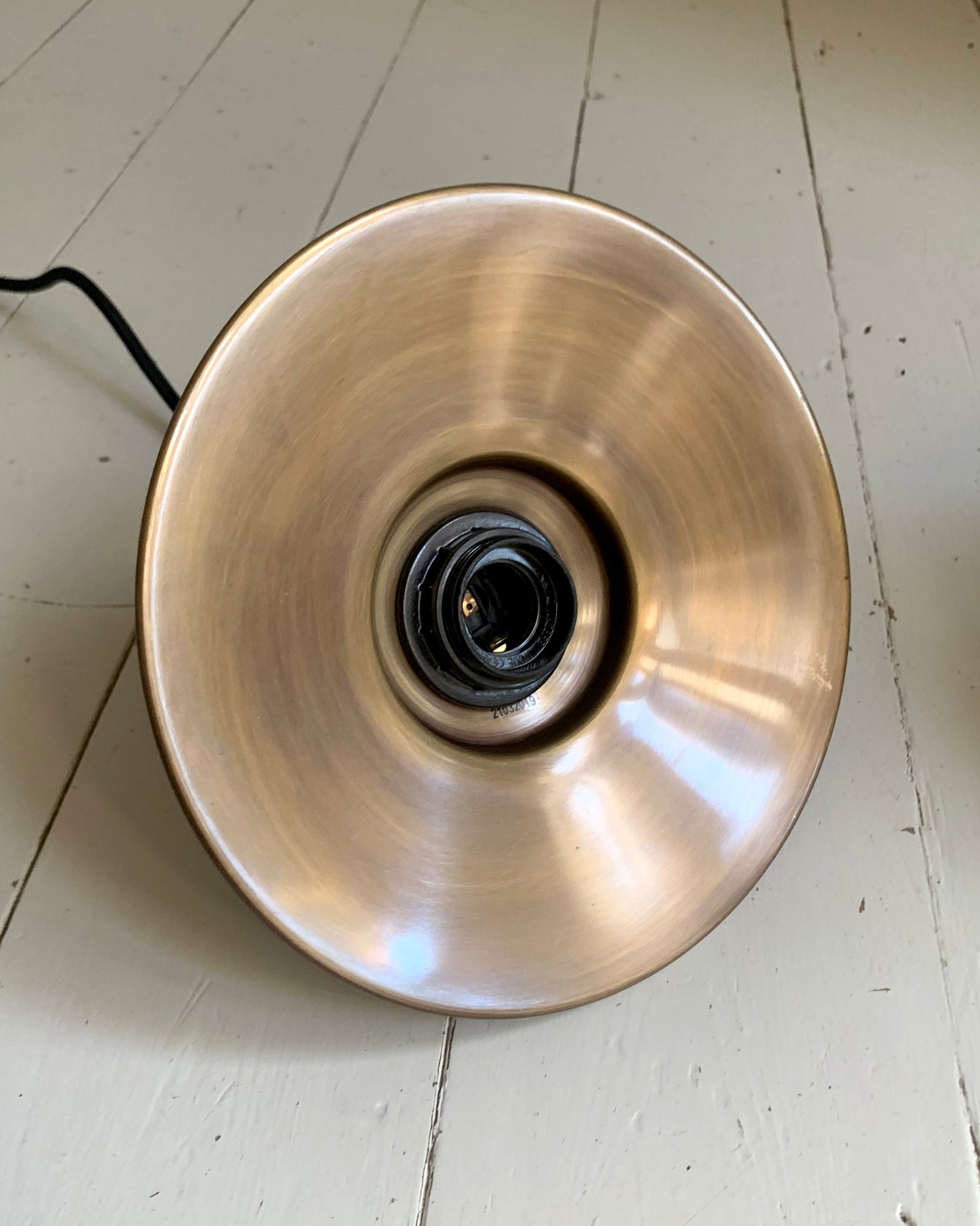 Pair of Industville Brooklyn Flat Pendant Lights, 8 Inch, Brass & Brass Holder