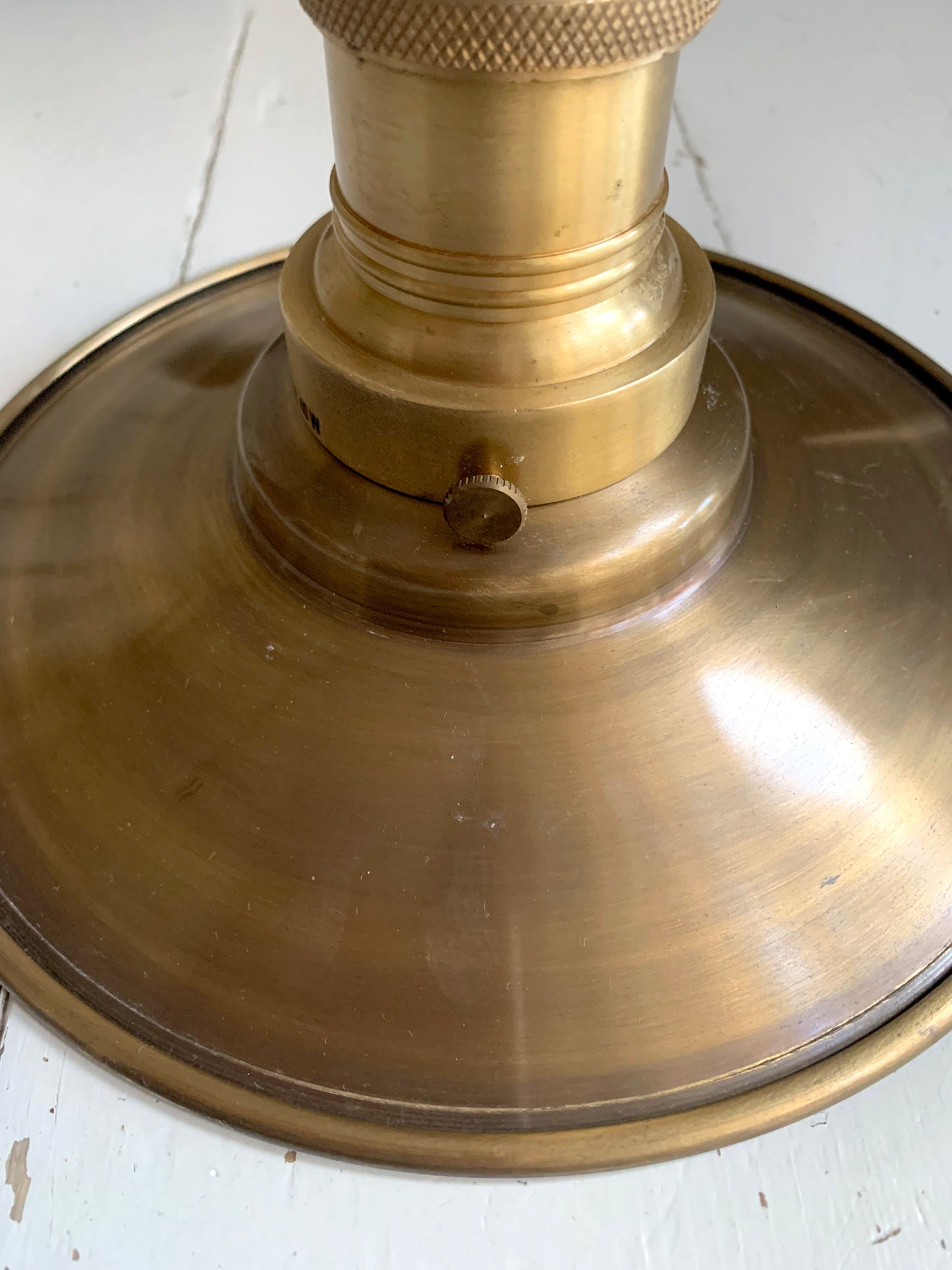 Pair of Industville Brooklyn Flat Pendant Lights, 8 Inch, Brass & Brass Holder