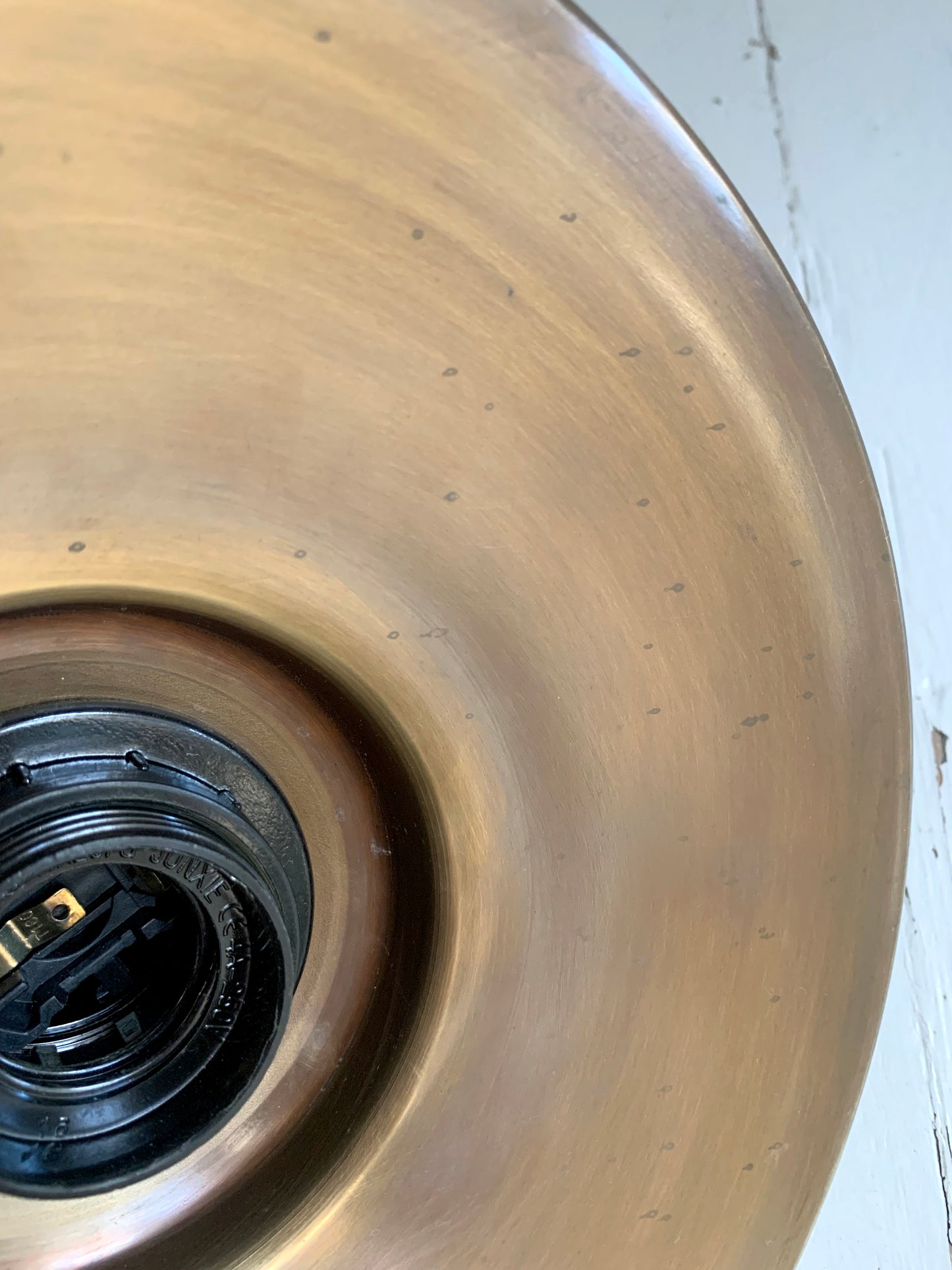 Pair of Industville Brooklyn Flat Pendant Lights, 8 Inch, Brass & Brass Holder