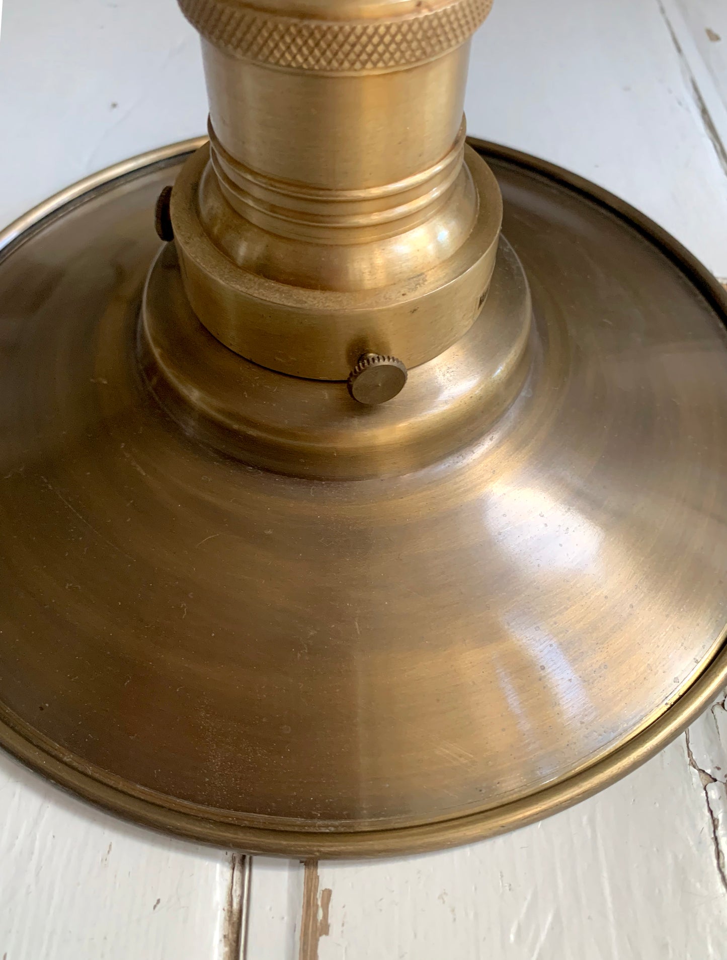 Pair of Industville Brooklyn Flat Pendant Lights, 8 Inch, Brass & Brass Holder